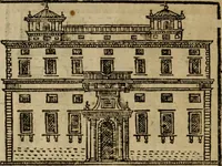 An illustration from Descrittione di Roma antica e moderna : nella quale si contengono chiese, monasterij, hospedali, compagnie, collegij e seminarij, tempij, teatri, anfiteatri, naumachie, cerchi, fori, curie, palazzi, e statue, librerie, musei, pitture, sculture, & i nomi de gli artefici : indice de'sommi pontefici, imperatori e duchi : con due copiosissime tauole (1643)