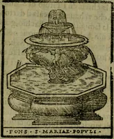 An illustration from Descrittione di Roma antica e moderna : nella quale si contengono chiese, monasterij, hospedali, compagnie, collegij e seminarij, tempij, teatri, anfiteatri, naumachie, cerchi, fori, curie, palazzi, e statue, librerie, musei, pitture, sculture, & i nomi de gli artefici : indice de'sommi pontefici, imperatori e duchi : con due copiosissime tauole (1643)