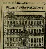 An illustration from Descrittione di Roma antica e moderna : nella quale si contengono chiese, monasterij, hospedali, compagnie, collegij e seminarij, tempij, teatri, anfiteatri, naumachie, cerchi, fori, curie, palazzi, e statue, librerie, musei, pitture, sculture, & i nomi de gli artefici : indice de'sommi pontefici, imperatori e duchi : con due copiosissime tauole (1643)