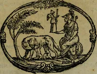 An illustration from Descrittione di Roma antica e moderna : nella quale si contengono chiese, monasterij, hospedali, compagnie, collegij e seminarij, tempij, teatri, anfiteatri, naumachie, cerchi, fori, curie, palazzi, e statue, librerie, musei, pitture, sculture, & i nomi de gli artefici : indice de'sommi pontefici, imperatori e duchi : con due copiosissime tauole (1643)