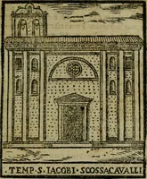 An illustration from Descrittione di Roma antica e moderna : nella quale si contengono chiese, monasterij, hospedali, compagnie, collegij e seminarij, tempij, teatri, anfiteatri, naumachie, cerchi, fori, curie, palazzi, e statue, librerie, musei, pitture, sculture, & i nomi de gli artefici : indice de'sommi pontefici, imperatori e duchi : con due copiosissime tauole (1643)