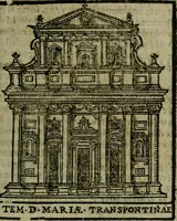 An illustration from Descrittione di Roma antica e moderna : nella quale si contengono chiese, monasterij, hospedali, compagnie, collegij e seminarij, tempij, teatri, anfiteatri, naumachie, cerchi, fori, curie, palazzi, e statue, librerie, musei, pitture, sculture, & i nomi de gli artefici : indice de'sommi pontefici, imperatori e duchi : con due copiosissime tauole (1643)