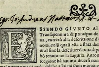 An illustration from Descrittione di tvtta Italia ... : nella quale si contiene il sito di essa, l'origine, et le signorie delle città & delle castella co i nomi antichi & moderni, i costumi de popoli, le conditioni de paesi, et piv gli hvomini famosi che l'hanno illustrata, i monti, i laghi, i fiumi, le fontane, i bagni, le minere, con tutte l'opre marauigliose in lei dalla natura prodotte (1551)