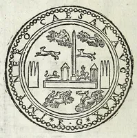 An illustration from Descrizione di Roma antica : formata nuouamente con le autorità di Bartolomeo Marliani, Onofrio Panuinio, Alessandro Donati, Faminio Nardini, e d'altri celebri scrittori antichi, & antiquarij moderni, accennati nella lettera al lettore. Nella quale si discorre degl' archi, aquedotti, basiliche, circhi, colonne, curie, fori, librerie, naumachie, obelischi, palazzi, pitture, ponti, statue, teatri, anfiteatri, tempij, terme, vie, & altri famosi edificij romani. Accresciuta di moltissime figure in rame, di varie medaglie, e di curiose notizie istoriche (1697)