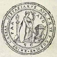 An illustration from Descrizione di Roma moderna : formata nuouamente con le autorità del cardinal Baronio, Alfonso Ciaconio, d'Antonio Bosio, Ottavio Panciroli, e d'altri celebri autori accennati nella lettera al lettore : nella quale si discorre delle sagre basiliche, chiefe, collegij, confraternite, librerie, monasterij, opsedali, fontane, giardini, palazzi, pitture, sculture, e statue più famose, che sono dentro, e fuori della città : come ancora dell'opere pie, indulgenze, e reliquie de' santi custodite nelle dette chiese, e de' sommi pontefici, e cardinali fondatori o restauratori delle medesime : distinta in quattordici rioni, abbellita con figure nuoue di rame, & accresciuta di molte notizie istoriche (1697)