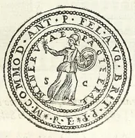 An illustration from Descrizione di Roma moderna : formata nuouamente con le autorità del cardinal Baronio, Alfonso Ciaconio, d'Antonio Bosio, Ottavio Panciroli, e d'altri celebri autori accennati nella lettera al lettore : nella quale si discorre delle sagre basiliche, chiefe, collegij, confraternite, librerie, monasterij, opsedali, fontane, giardini, palazzi, pitture, sculture, e statue più famose, che sono dentro, e fuori della città : come ancora dell'opere pie, indulgenze, e reliquie de' santi custodite nelle dette chiese, e de' sommi pontefici, e cardinali fondatori o restauratori delle medesime : distinta in quattordici rioni, abbellita con figure nuoue di rame, & accresciuta di molte notizie istoriche (1697)