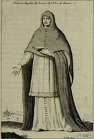 An illustration from Figures des differents habits des chanoines reguliers en ce siecle : auec vn discours sur les habits anciens et modernes de chanoines tant seculiers, que reguliers (1666)