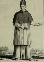 An illustration from Figures des differents habits des chanoines reguliers en ce siecle : auec vn discours sur les habits anciens et modernes de chanoines tant seculiers, que reguliers (1666)