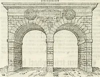 An illustration from De seer wonderlijcke, schoone, triumphelijcke incompst, van den hooghmogenden Prince Philips, Prince van Spaignen, Caroli des vijfden, Keysers sone : inde stadt van Antwerpen, anno M.CCCCC.XLIX (1550)