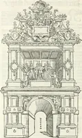 An illustration from De seer wonderlijcke, schoone, triumphelijcke incompst, van den hooghmogenden Prince Philips, Prince van Spaignen, Caroli des vijfden, Keysers sone : inde stadt van Antwerpen, anno M.CCCCC.XLIX (1550)