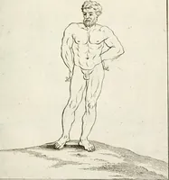 An illustration from Des Herrn Leonhard von Vinci, ersten Mahlers in Florenz, Praktisches Werk von der Mahlerey : worinnen diese vortrefliche Kunst hauptsächlich nach geometrisch- optisch- und mechanischen Grunden gelehret : wie auch nach anatomischen Regeln die verschiedenen Stellungen, Bewegungen und Berrichtungen der Glieder des menschlichen Körpors, deutlich vorgestellet wird (1786)