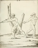 An illustration from Des Herrn Leonhard von Vinci, ersten Mahlers in Florenz, Praktisches Werk von der Mahlerey : worinnen diese vortrefliche Kunst hauptsächlich nach geometrisch- optisch- und mechanischen Grunden gelehret : wie auch nach anatomischen Regeln die verschiedenen Stellungen, Bewegungen und Berrichtungen der Glieder des menschlichen Körpors, deutlich vorgestellet wird (1786)