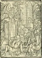 An illustration from Des hochwirdigen doctor Keiserspergs narenschiff : so er gepredigt hat zü Strassburg in der hohen stifft daselbst Predictãt d. zeit i498 dis geprediget :vnd vss latin in tütsch bracht, darin vil weissheit ist zü lerne, vnd leert auch die narreschel hinweck werffen ist nütz vnd güt alen menschen (1520)