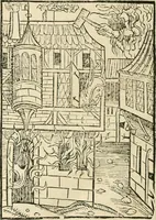 An illustration from Des hochwirdigen doctor Keiserspergs narenschiff : so er gepredigt hat zü Strassburg in der hohen stifft daselbst Predictãt d. zeit i498 dis geprediget :vnd vss latin in tütsch bracht, darin vil weissheit ist zü lerne, vnd leert auch die narreschel hinweck werffen ist nütz vnd güt alen menschen (1520)