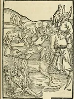 An illustration from Des hochwirdigen doctor Keiserspergs narenschiff : so er gepredigt hat zü Strassburg in der hohen stifft daselbst Predictãt d. zeit i498 dis geprediget :vnd vss latin in tütsch bracht, darin vil weissheit ist zü lerne, vnd leert auch die narreschel hinweck werffen ist nütz vnd güt alen menschen (1520)