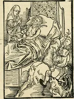 An illustration from Des hochwirdigen doctor Keiserspergs narenschiff : so er gepredigt hat zü Strassburg in der hohen stifft daselbst Predictãt d. zeit i498 dis geprediget :vnd vss latin in tütsch bracht, darin vil weissheit ist zü lerne, vnd leert auch die narreschel hinweck werffen ist nütz vnd güt alen menschen (1520)
