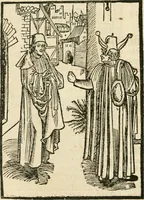 An illustration from Des hochwirdigen doctor Keiserspergs narenschiff : so er gepredigt hat zü Strassburg in der hohen stifft daselbst Predictãt d. zeit i498 dis geprediget :vnd vss latin in tütsch bracht, darin vil weissheit ist zü lerne, vnd leert auch die narreschel hinweck werffen ist nütz vnd güt alen menschen (1520)