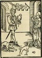 An illustration from Des hochwirdigen doctor Keiserspergs narenschiff : so er gepredigt hat zü Strassburg in der hohen stifft daselbst Predictãt d. zeit i498 dis geprediget :vnd vss latin in tütsch bracht, darin vil weissheit ist zü lerne, vnd leert auch die narreschel hinweck werffen ist nütz vnd güt alen menschen (1520)