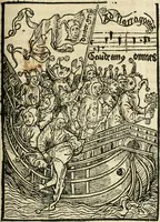 An illustration from Des hochwirdigen doctor Keiserspergs narenschiff : so er gepredigt hat zü Strassburg in der hohen stifft daselbst Predictãt d. zeit i498 dis geprediget :vnd vss latin in tütsch bracht, darin vil weissheit ist zü lerne, vnd leert auch die narreschel hinweck werffen ist nütz vnd güt alen menschen (1520)