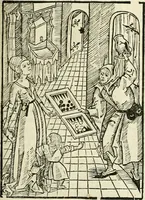 An illustration from Des hochwirdigen doctor Keiserspergs narenschiff : so er gepredigt hat zü Strassburg in der hohen stifft daselbst Predictãt d. zeit i498 dis geprediget :vnd vss latin in tütsch bracht, darin vil weissheit ist zü lerne, vnd leert auch die narreschel hinweck werffen ist nütz vnd güt alen menschen (1520)