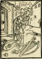 An illustration from Des hochwirdigen doctor Keiserspergs narenschiff : so er gepredigt hat zü Strassburg in der hohen stifft daselbst Predictãt d. zeit i498 dis geprediget :vnd vss latin in tütsch bracht, darin vil weissheit ist zü lerne, vnd leert auch die narreschel hinweck werffen ist nütz vnd güt alen menschen (1520)