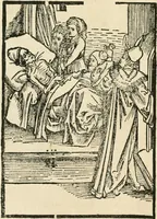 An illustration from Des hochwirdigen doctor Keiserspergs narenschiff : so er gepredigt hat zü Strassburg in der hohen stifft daselbst Predictãt d. zeit i498 dis geprediget :vnd vss latin in tütsch bracht, darin vil weissheit ist zü lerne, vnd leert auch die narreschel hinweck werffen ist nütz vnd güt alen menschen (1520)