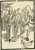 An illustration from Des hochwirdigen doctor Keiserspergs narenschiff : so er gepredigt hat zü Strassburg in der hohen stifft daselbst Predictãt d. zeit i498 dis geprediget :vnd vss latin in tütsch bracht, darin vil weissheit ist zü lerne, vnd leert auch die narreschel hinweck werffen ist nütz vnd güt alen menschen (1520)