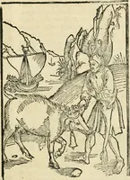 An illustration from Des hochwirdigen doctor Keiserspergs narenschiff : so er gepredigt hat zü Strassburg in der hohen stifft daselbst Predictãt d. zeit i498 dis geprediget :vnd vss latin in tütsch bracht, darin vil weissheit ist zü lerne, vnd leert auch die narreschel hinweck werffen ist nütz vnd güt alen menschen (1520)