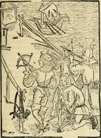 An illustration from Des hochwirdigen doctor Keiserspergs narenschiff : so er gepredigt hat zü Strassburg in der hohen stifft daselbst Predictãt d. zeit i498 dis geprediget :vnd vss latin in tütsch bracht, darin vil weissheit ist zü lerne, vnd leert auch die narreschel hinweck werffen ist nütz vnd güt alen menschen (1520)