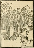 An illustration from Des hochwirdigen doctor Keiserspergs narenschiff : so er gepredigt hat zü Strassburg in der hohen stifft daselbst Predictãt d. zeit i498 dis geprediget :vnd vss latin in tütsch bracht, darin vil weissheit ist zü lerne, vnd leert auch die narreschel hinweck werffen ist nütz vnd güt alen menschen (1520)