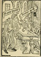 An illustration from Des hochwirdigen doctor Keiserspergs narenschiff : so er gepredigt hat zü Strassburg in der hohen stifft daselbst Predictãt d. zeit i498 dis geprediget :vnd vss latin in tütsch bracht, darin vil weissheit ist zü lerne, vnd leert auch die narreschel hinweck werffen ist nütz vnd güt alen menschen (1520)
