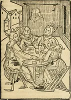An illustration from Des hochwirdigen doctor Keiserspergs narenschiff : so er gepredigt hat zü Strassburg in der hohen stifft daselbst Predictãt d. zeit i498 dis geprediget :vnd vss latin in tütsch bracht, darin vil weissheit ist zü lerne, vnd leert auch die narreschel hinweck werffen ist nütz vnd güt alen menschen (1520)