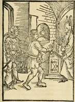 An illustration from Des hochwirdigen doctor Keiserspergs narenschiff : so er gepredigt hat zü Strassburg in der hohen stifft daselbst Predictãt d. zeit i498 dis geprediget :vnd vss latin in tütsch bracht, darin vil weissheit ist zü lerne, vnd leert auch die narreschel hinweck werffen ist nütz vnd güt alen menschen (1520)