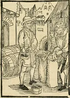 An illustration from Des hochwirdigen doctor Keiserspergs narenschiff : so er gepredigt hat zü Strassburg in der hohen stifft daselbst Predictãt d. zeit i498 dis geprediget :vnd vss latin in tütsch bracht, darin vil weissheit ist zü lerne, vnd leert auch die narreschel hinweck werffen ist nütz vnd güt alen menschen (1520)