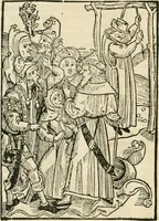 An illustration from Des hochwirdigen doctor Keiserspergs narenschiff : so er gepredigt hat zü Strassburg in der hohen stifft daselbst Predictãt d. zeit i498 dis geprediget :vnd vss latin in tütsch bracht, darin vil weissheit ist zü lerne, vnd leert auch die narreschel hinweck werffen ist nütz vnd güt alen menschen (1520)