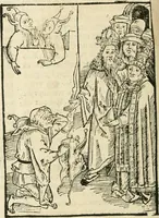 An illustration from Des hochwirdigen doctor Keiserspergs narenschiff : so er gepredigt hat zü Strassburg in der hohen stifft daselbst Predictãt d. zeit i498 dis geprediget :vnd vss latin in tütsch bracht, darin vil weissheit ist zü lerne, vnd leert auch die narreschel hinweck werffen ist nütz vnd güt alen menschen (1520)