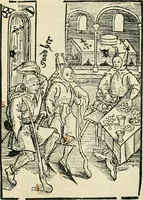 An illustration from Des hochwirdigen doctor Keiserspergs narenschiff : so er gepredigt hat zü Strassburg in der hohen stifft daselbst Predictãt d. zeit i498 dis geprediget :vnd vss latin in tütsch bracht, darin vil weissheit ist zü lerne, vnd leert auch die narreschel hinweck werffen ist nütz vnd güt alen menschen (1520)