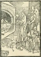 An illustration from Des hochwirdigen doctor Keiserspergs narenschiff : so er gepredigt hat zü Strassburg in der hohen stifft daselbst Predictãt d. zeit i498 dis geprediget :vnd vss latin in tütsch bracht, darin vil weissheit ist zü lerne, vnd leert auch die narreschel hinweck werffen ist nütz vnd güt alen menschen (1520)