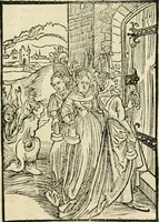 An illustration from Des hochwirdigen doctor Keiserspergs narenschiff : so er gepredigt hat zü Strassburg in der hohen stifft daselbst Predictãt d. zeit i498 dis geprediget :vnd vss latin in tütsch bracht, darin vil weissheit ist zü lerne, vnd leert auch die narreschel hinweck werffen ist nütz vnd güt alen menschen (1520)
