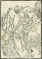 An illustration from Des hochwirdigen doctor Keiserspergs narenschiff : so er gepredigt hat zü Strassburg in der hohen stifft daselbst Predictãt d. zeit i498 dis geprediget :vnd vss latin in tütsch bracht, darin vil weissheit ist zü lerne, vnd leert auch die narreschel hinweck werffen ist nütz vnd güt alen menschen (1520)