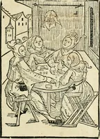 Picture 127 of 130 from Des hochwirdigen doctor Keiserspergs narenschiff : so er gepredigt hat zü Strassburg in der hohen stifft daselbst Predictãt d. zeit i498 dis geprediget :vnd vss latin in tütsch bracht, darin vil weissheit ist zü lerne, vnd leert auch die narreschel hinweck werffen ist nütz vnd güt alen menschen (1520), leaf 414