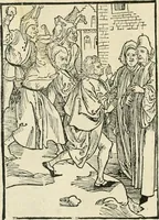 An illustration from Des hochwirdigen doctor Keiserspergs narenschiff : so er gepredigt hat zü Strassburg in der hohen stifft daselbst Predictãt d. zeit i498 dis geprediget :vnd vss latin in tütsch bracht, darin vil weissheit ist zü lerne, vnd leert auch die narreschel hinweck werffen ist nütz vnd güt alen menschen (1520)