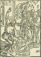 An illustration from Des hochwirdigen doctor Keiserspergs narenschiff : so er gepredigt hat zü Strassburg in der hohen stifft daselbst Predictãt d. zeit i498 dis geprediget :vnd vss latin in tütsch bracht, darin vil weissheit ist zü lerne, vnd leert auch die narreschel hinweck werffen ist nütz vnd güt alen menschen (1520)