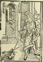An illustration from Des hochwirdigen doctor Keiserspergs narenschiff : so er gepredigt hat zü Strassburg in der hohen stifft daselbst Predictãt d. zeit i498 dis geprediget :vnd vss latin in tütsch bracht, darin vil weissheit ist zü lerne, vnd leert auch die narreschel hinweck werffen ist nütz vnd güt alen menschen (1520)