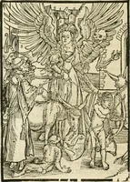 An illustration from Des hochwirdigen doctor Keiserspergs narenschiff : so er gepredigt hat zü Strassburg in der hohen stifft daselbst Predictãt d. zeit i498 dis geprediget :vnd vss latin in tütsch bracht, darin vil weissheit ist zü lerne, vnd leert auch die narreschel hinweck werffen ist nütz vnd güt alen menschen (1520)
