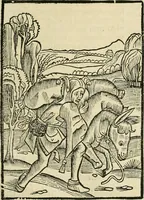An illustration from Des hochwirdigen doctor Keiserspergs narenschiff : so er gepredigt hat zü Strassburg in der hohen stifft daselbst Predictãt d. zeit i498 dis geprediget :vnd vss latin in tütsch bracht, darin vil weissheit ist zü lerne, vnd leert auch die narreschel hinweck werffen ist nütz vnd güt alen menschen (1520)