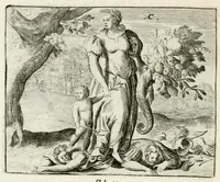 Picture 5 of 8 from Toonneel des menschelyken levens, of, De vernieuwde gulden winkel : waar in door poëtische, historische, morale, en schriftuurlijke leeringen, den mensche vertoont werd, hoedanig hy zijn leven, handel, en wandel, zediglijk, eerbaarlijk en vermakelijk zal overbrengen (1699), leaf 34