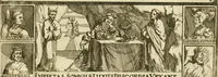 An illustration from De statu publico Europae novissimo tractatus, in quo unà cùm aliis nobilissimis atque utilissimis materiis juris publici, practici magis, quàm speculativi, illustres controversiae, praetensiones, judicia politica, praecedentiarum quaestiones & decisiones, tàm in comitiis imperii, quàm alibi agitatae, reperiuntur. Quibus insuper accesserunt, instar commentarii, paratitla de aurea bulla, recessibus imperii, ordinatione camerali, pace religiosa & profana, item capitulatione caesarea (1675)