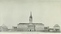 An illustration from Det danske slot, kongens, rigets, rettens, folkets : om projekterne til Kristiansborgs genopførelse (1905)