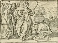 An illustration from De vernieuwde gulden winckel der kunstliebende Nederlanders : waer in den mensche door poëtische, historische en morale leeringen, vertoont wort, hoedanigh hy zijn leven, handel ende wandel, zedighlijck, eerbaerlijck en vermakelijck sal overbrengen : hier is by ghevoeght het tweede deel, waer in 't vvelvaren der vereenighde Nederlanden, en de droeve vvtvaert van Henricus de Grote, coningh van Vranckrijck en Navarre, &c. : nessens andere stichtelijcke dinghen, den konst-beminders worden voor oogen ghestelt (1622)
